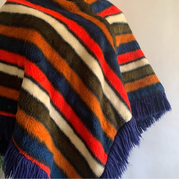 Vintage Unique Chevron Teddy Poncho Faux Fur One Size - Picture 10 of 15